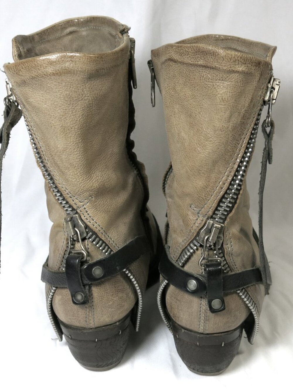 A.S. 98 Beige Double Zippered Boots, EU 38, US 8,Rare, Biker-Boho Strapped Boots - Picture 16 of 16